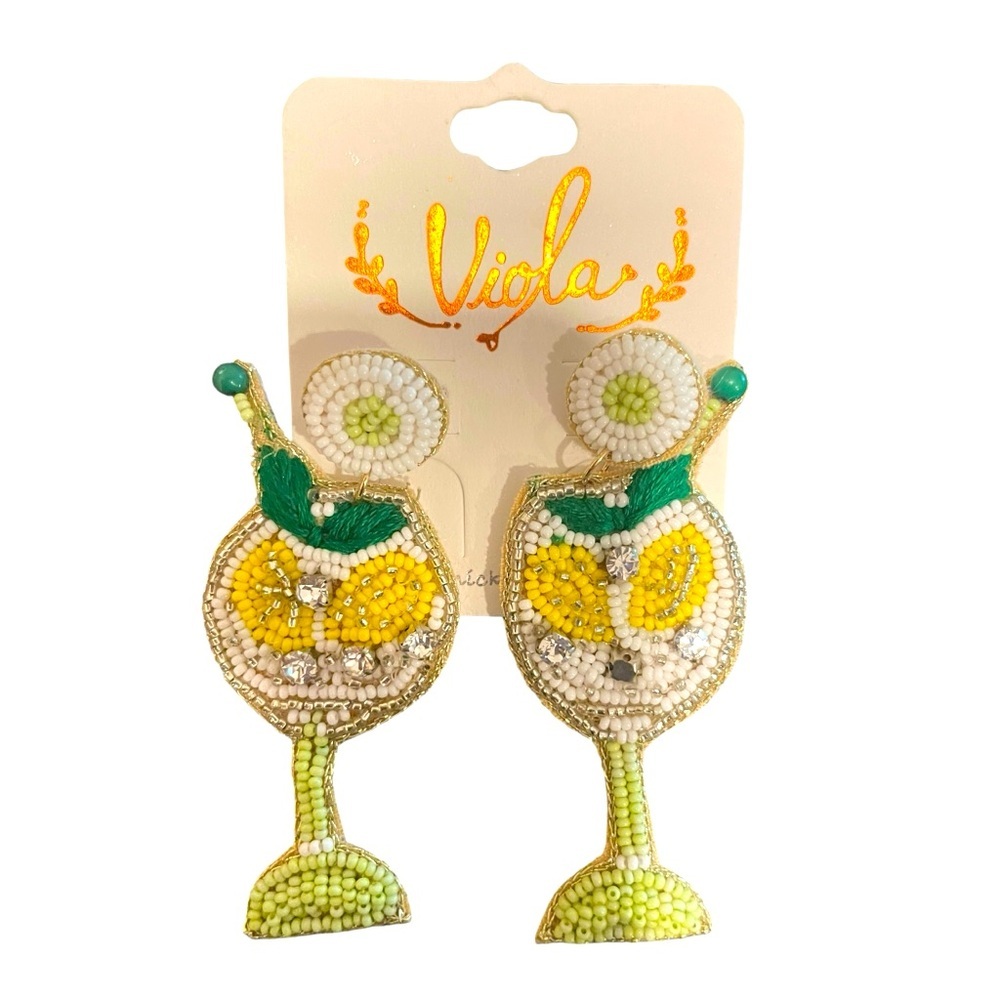 Viola Gin Cocktail Beaded Earring, New!